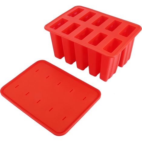 Eisform aus Silikagel, 10 Mulden, Eisformer mit 50 Stielen, rot, ideal für hausgemachtes Eis. (1/5)