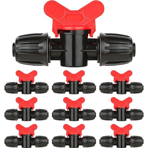 Valvola a gancio per irrigazione a goccia da 10 pezzi, raccordi per tubi a sfera, valvole di intercettazione da 16 mm (1/2 pollice), robuste e durevoli, per giardino, agricoltura e serra. (1/5)