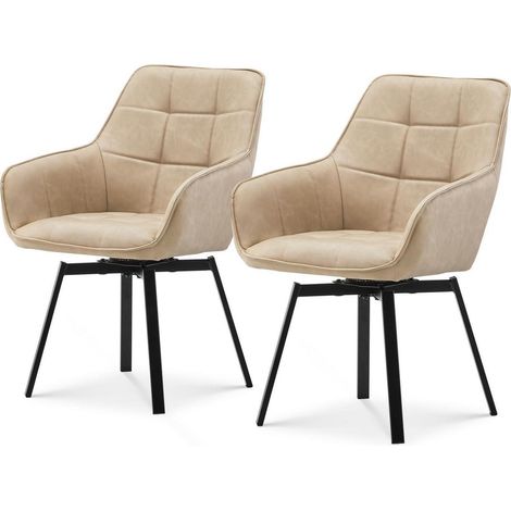 Esszimmerstühle 2er Set drehbar Kunstleder beige mit Armlehnen (1/5)