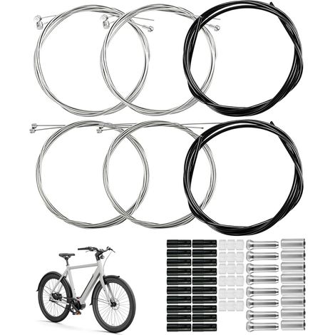 4 pièces Kit câble dérailleur vélo Universel avec Gaine 2 m câbles avant 1,5 m et arrière 2,1 m en acier inoxydable revêtu de PTFE embouts pour VTT route ville et vélo pliant (1/5)