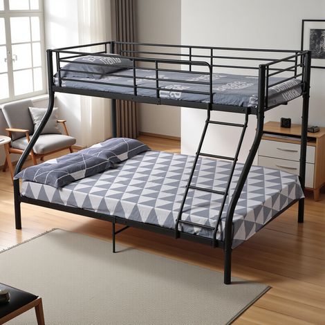 H.J WeDoo Lits Superposés en Métal avec Échelle - Noir, Lit Double Superposé pour Adultes, Cadre Métallique Robuste et Design Moderne (1/5)