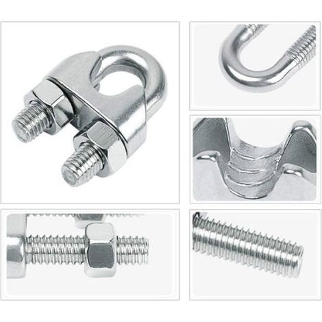 Serre-Câble Acier Inox 304, 18 Pièces, U Boulon, Clip, pour Câble M3/M4/M5, Corde, Trois Tailles (1/4)