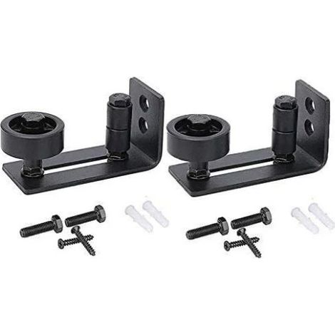 Guide de porte coulissante robuste pour porte de grange, butée 8 en 1 en acier au carbone noir design de fond encastré, panneau de sol et de porte, rouleau réglable, système de fixation murale (1/5)