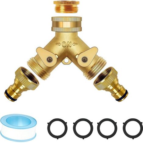 Distributeur en Y laiton anti-fuite, robinet double machine a laver avec 2 vannes independantes, raccord 3/4" repartiteur eau 2 voies pour tuyau arrosage jardin et lave-vaisselle (1/5)