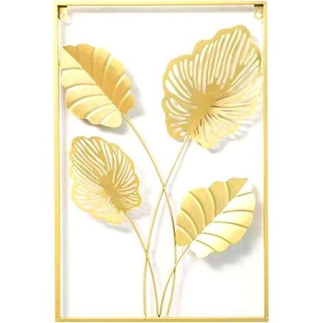 Décoration murale dorée 40 x 60 cm, motif feuilles, décoration murale botanique pour restaurant, décoration murale pour la maison (1/4)