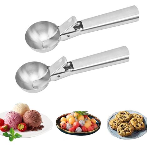 2 cuillères à glace avec gâchette, acier inoxydable, lave-vaisselle, pour crème glacée et préparations culinaires (1/5)