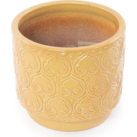 Vaso da fiori in ceramica giallo lucido Ø31,5 cm con rilievo cuore, con foro di drenaggio (1/5)