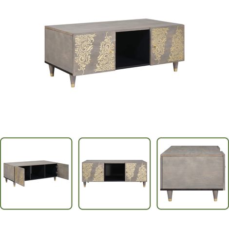 Holz - Couchtisch Grau 100 x 54 x 40 cm Massivholz Mango (1/5)