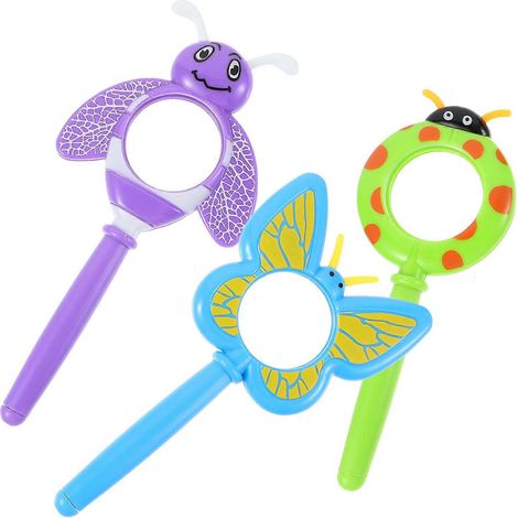 Lot de 3 loupes à insectes en plastique, motif dessin animé, pour enfants, détectives et explorateurs, couleurs aléatoires. (1/5)