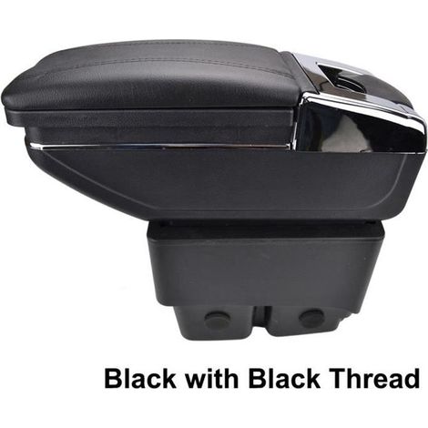 Accoudoir De Console Centrale En Cuir Noir avec couvercle glissé Spécifique pour Ford Fiesta 2009-2017(avec des coutures noires) (1/4)
