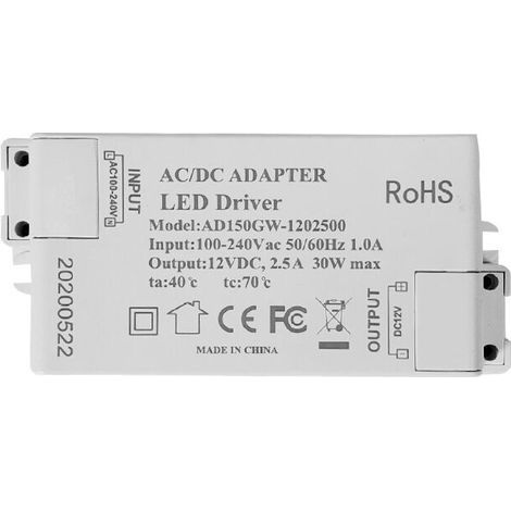 Transformateur à LED Alimentation à LED - 30W, 12V DC, 2.5A Tension constante pour les bandes lumineuses LED et ampoules à LED G4, MR11, MR16 (1/4)