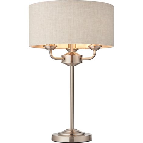 Lampe à poser en plaque de chrome brossé, abat-jour en lin naturel (1/5)
