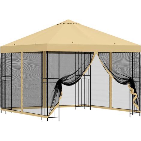 Garden Gazebo with Sidewalls 3 x 3 m Cream Polyester and Steel vidaXL