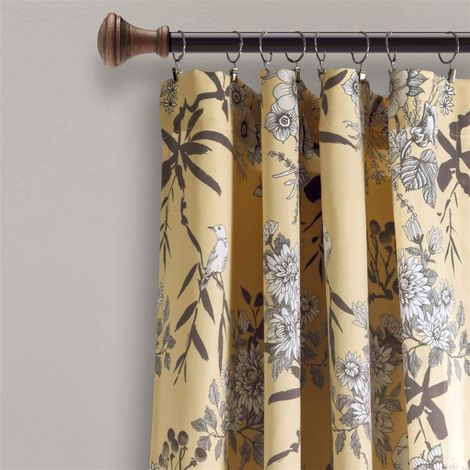 Rideaux Jardin botanique avec imprimé Floral et Oiseaux filtrant la lumière pour Salon, Salle à Manger, Chambre à Coucher, Jaune, 132,1 x 213,4 cm (l x L), Lot de Deux (1/4)