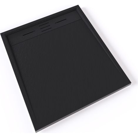 HIEMAL Receveur de douche 80 x 90 cm résine Noir aspect ardoise + bonde incluse - Salle de bain