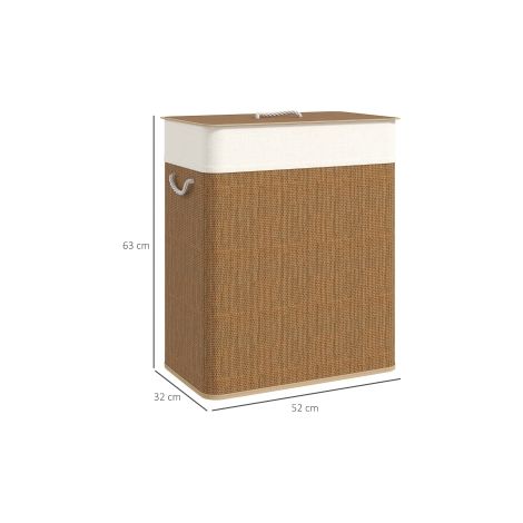 Panier à linge marron en bambou 100 L avec couvercle, poignées en corde et sac amovible pour buanderie, chambre et salle de bain (1/5)