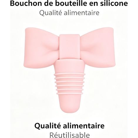 Bouchon étanche en silicone de qualité alimentaire pour vin, champagne et huile, design nœud papillon, diamètre 20,8 mm, 60 x 57 mm - Rose (1/5)