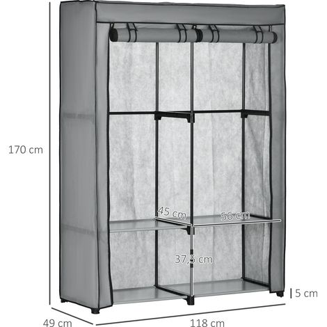 Armoire en tissu, solution de rangement, 4 étagères, 2 tringles, grise (1/5)