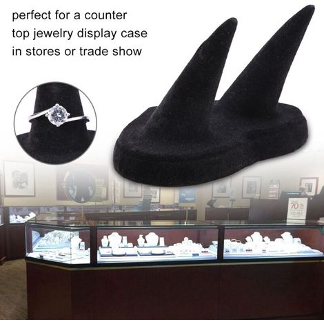 Ringständer aus schwarzem Samt zur Präsentation und Aufbewahrung von Schmuck (2 Finger) (1/5)