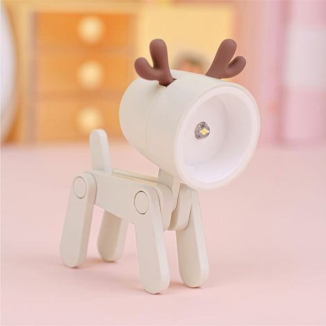 Lampe de chevet LED Kawaii avec support téléphone, Lampe mini décorative pour bureau, Cute Pet Night Light en plastique beige cerf, Dimensions petites ajustables luminosité douce (37g)