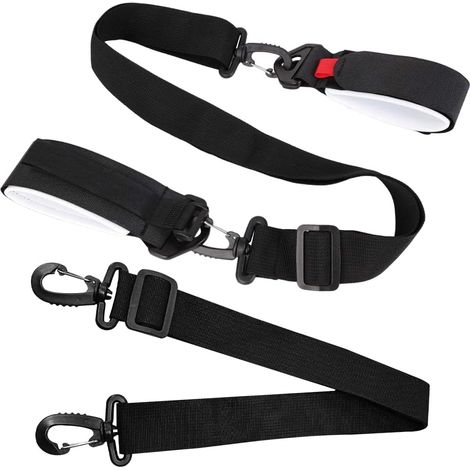 Sangle de transport pour skis, sangle de transport réglable avec fermeture Velcro, sangle pour un transport facile des skis et des bâtons, accessoire de ski durable pour enfants et adultes (noir) (1/5)