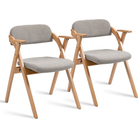 Set de 2 sillas plegables con reposabrazos de haya y asiento acolchado gris MODENUIT (1/5)