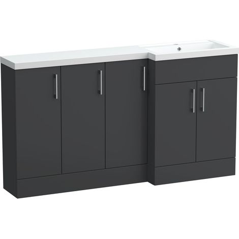 Wichnor Floor Standing 5 Door Vanity Basin Combination Unit with Polymarble Basin, 1500mm, Right Hand, Dark Grey