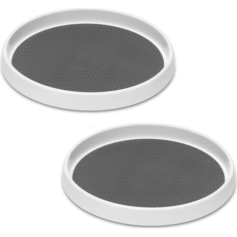 Plateau tournant de rangement blanc cassé 25 x 25 x 4,5 cm, 2 pièces, pour armoire, rangement, salle de bain, réfrigérateur, cuisine (1/5)