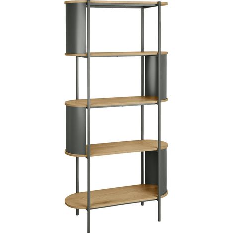 sweeek - Bücherregal aus gebogenem Metall mit Holzdekor, 5 Ebenen