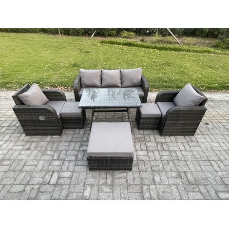Fimous 8 places Ensemble de Meubles de Jardin avec Table à manger rectangulaire Chaise inclinable Canapé 3 places 3 Tabourets (1/5)