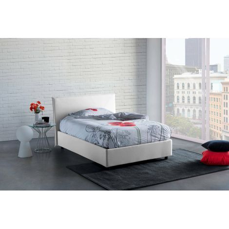 Talamo Italia Cama de plaza y media Ashasa, Cama contenedor con revestimiento de tela, 100% Made in Italy, Apertura frontal, adecuado para colchón Cm 120x190, Blanco, con embalaje reforzado (1/5)