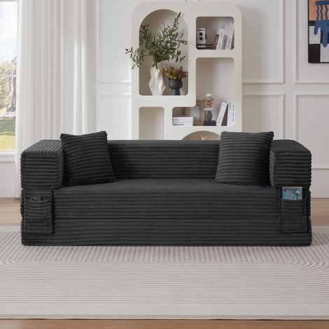 Canapé moderne en velours côtelé au look tendance, design carré classique, conception unique à deux niveaux, convertible en lit, idéal pour les appartements et les grandes pièces. (1/5)