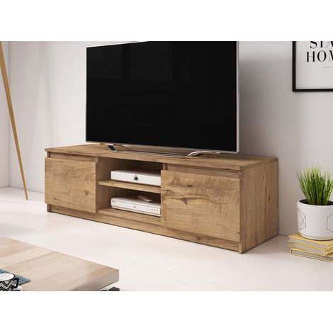 Bestmobilier – Meuble TV contemporain 120 cm – 2 portes – 2 niches – Panneau stratifié noir et chêne – Résistant à l'humidité et aux rayures (1/4)