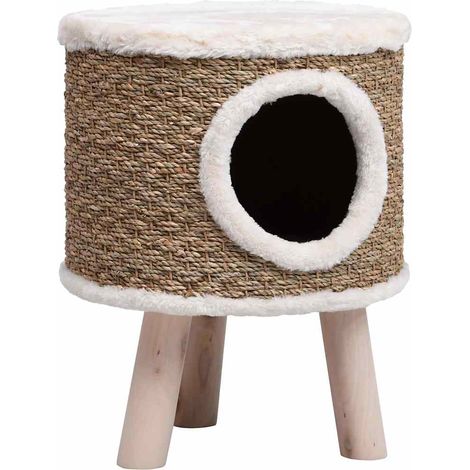 vidaXL Casa para gatos con patas de madera 41 cm hierba marina (1/2)