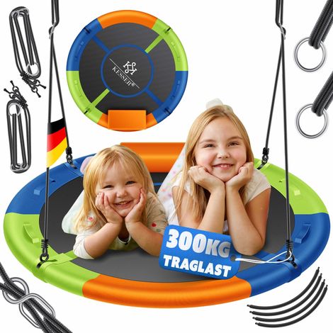 KESSER® Nestschaukel Tellerschaukel Hängeschaukel Rundschaukel Schaukel verstellbar Garten-Schaukel Kinderschaukel Indoor - Outdoor-Schaukel für Kinder und Erwachsene Bunt / 100cm