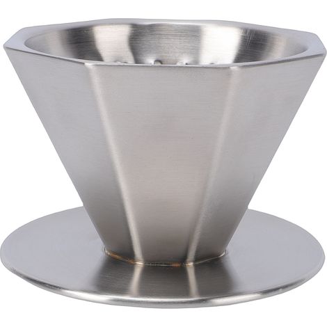 Filtro per caffè a doppio strato in acciaio inox 304, cono metallico ottagonale, per macchine da caffè, ideale per casa, viaggi e ufficio. Colore argento. (1/5)