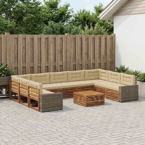vidaXL Outdoor-Sofagarnitur 10 pcs Natur und Beige Massivholz Akazie (1/5)