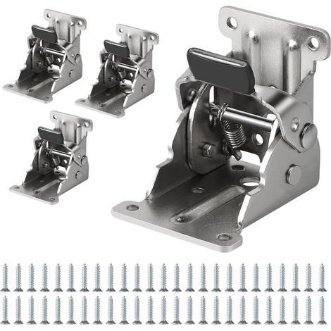 Pied de Table Pliable Charnière 90° - Lot de 4 Charnières Autobloquantes 69x63x54mm, Ferrures de Table Pliable à Verrouillage, Capacité de Charge 80kg (1/4)