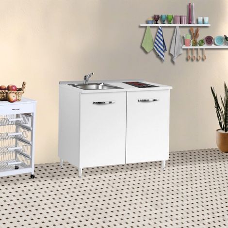 Mini cucina Cucinino80 bianco larice con lavello e piano cottura vetroceramica 80x60x85H (1/4)