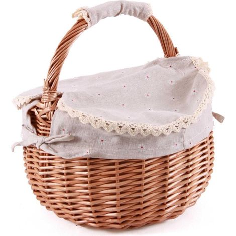 Cestino in vimini bollito con chiusura in stoffa, Ø25H17/27 cm (1/2)