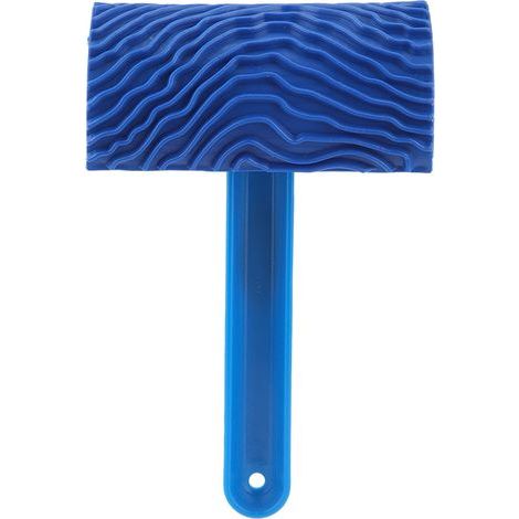 Rouleau de peinture effet grain de bois en caoutchouc bleu avec poignée outil de décoration murale bricolage (1/5)