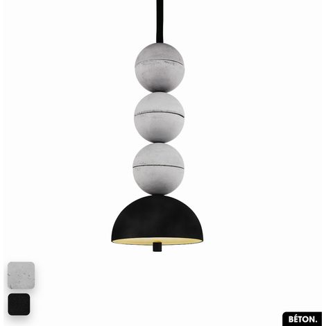 Lampe de suspension en béton velours - BOSFOR CONCRETE VELVET BLANC - NOIR 3 BALLES LED 14W (1/2)