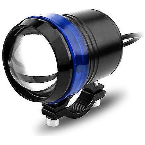 Phares extérieurs à LED pour motos et véhicules électriques, type canon laser U3, éclairage longue et courte portée — Coque noire, blanc et bleu (1/5)