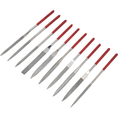 Ensemble de 10 limes aiguilles trempées, robustes et durables, avec manche confortable et pratique pour la bijouterie (5 x 180 mm). (1/5)