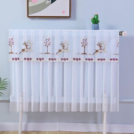 Cache-radiateur pour chauffage domestique - Housse décorative en tissu pour installation facile - Violet et blanc - 220 x 70 cm (1/4)