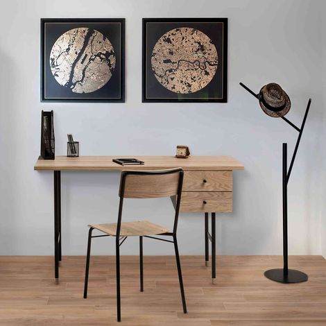 Bureau 2 tiroirs en bois imitation chêne - BU008 (1/4)