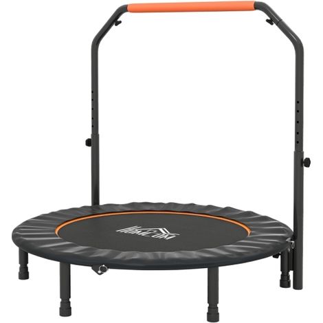 48" Foldable Mini Fitness Trampoline, with Adjustable Foam Handle,Quiet Bungee Rebounder , Orange