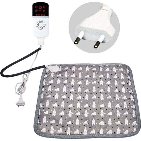Tapis Chauffant Chien Chat 45x45cm avec Minuterie Auto Off, Coussin Chauffant Electrique pour Animaux Temperature Reglable avec Cordon Anti Morsure