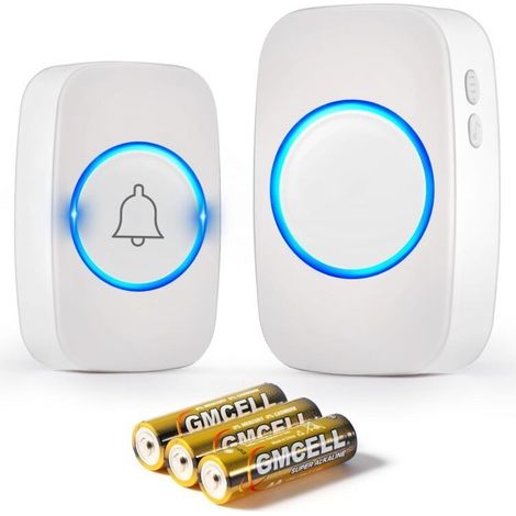 Sonnette sans fil extérieure étanche 300m – IP44 – 60 mélodies – Volume réglable 5 niveaux – Installation sans perçage (1/5)