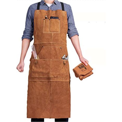 Delantal, Delantal de cuero para hombre, Unisex, Regalo, Delantal para hombres y mujeres, Hebilla ajustable, Cuero, 9961 cm, Marrón (1/5)